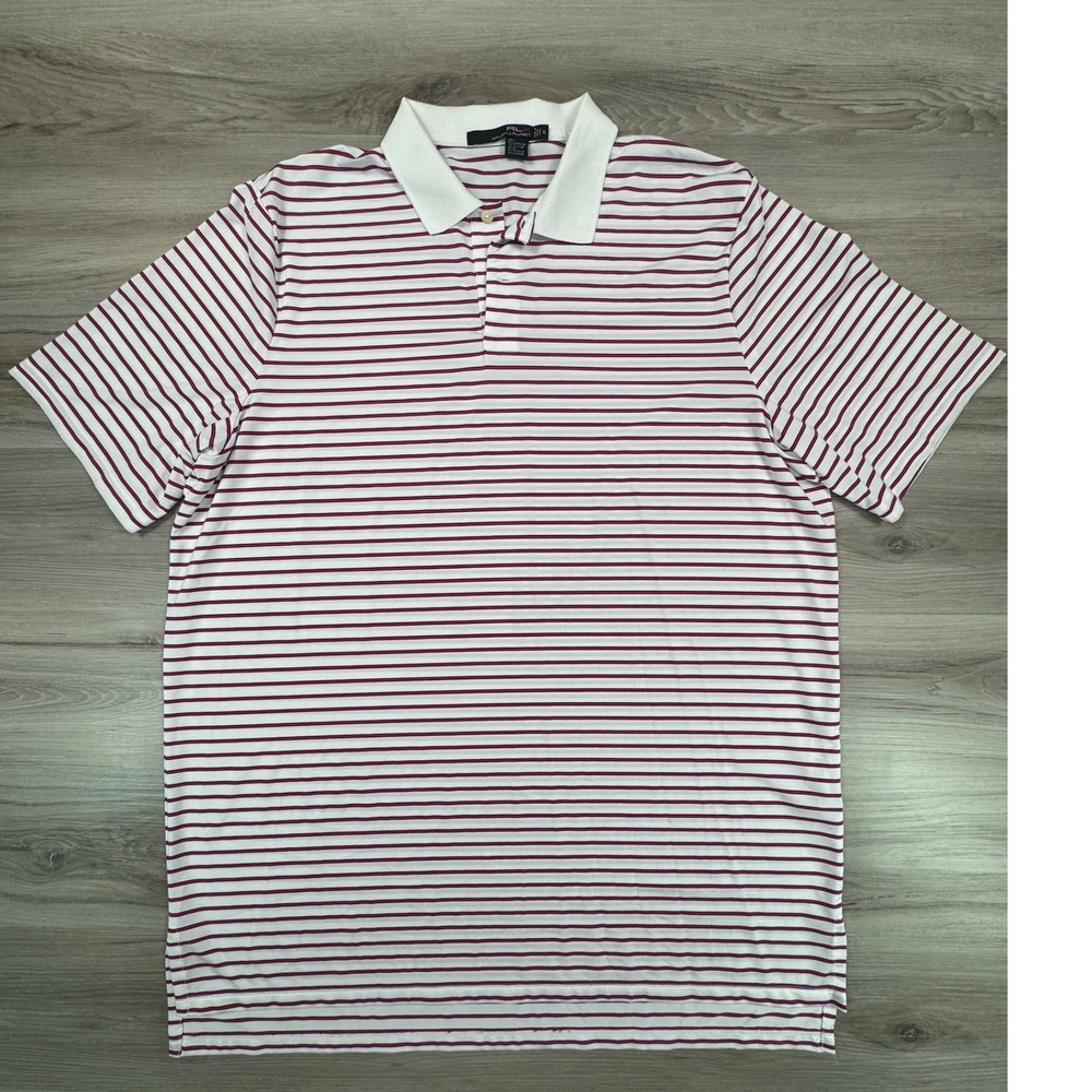 RLX Ralph Lauren Mens XL Striped Performance Golf‎ Polo Shirt White Burgundy Red